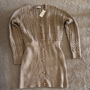 Cupshe Tan Cable Knit Button-Up Dress